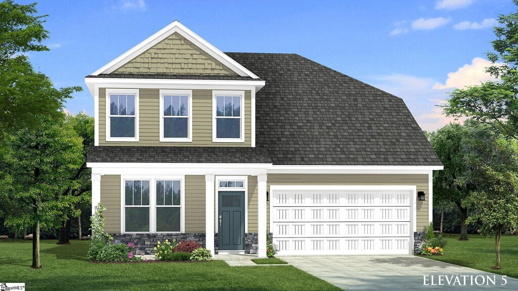 117 Ives Way, Piedmont, SC 29673 - craftsman house with roof with shingles, driveway, stone siding, and a front lawn
