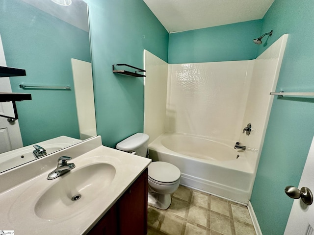 full bathroom with toilet, vanity, and shower / bathing tub combination