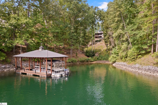 view of dock with a water view