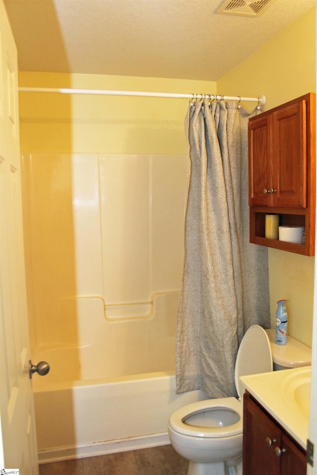 14 Heatherfield Dr, Simpsonville, SC 29680 - bathroom featuring vanity, tile patterned flooring, visible vents, toilet, and shower / tub combo with curtain
