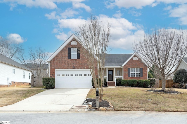 view of front of house with a garage and a front lawn