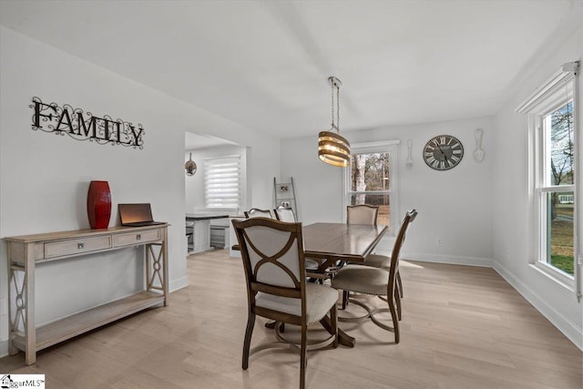 dining space with light hardwood / wood-style floors