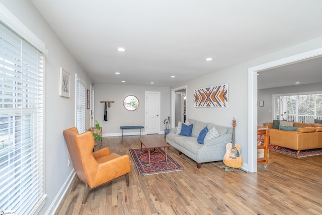 living room with light hardwood / wood-style floors