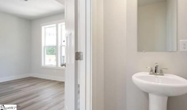 bathroom featuring sink and wood-type flooring