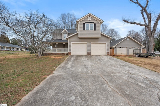 view of front property featuring a porch and a front lawn