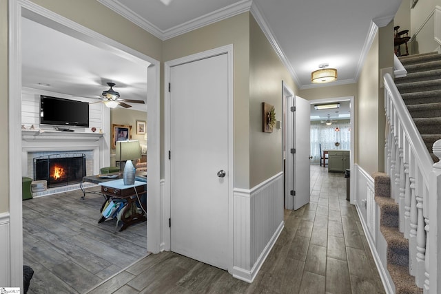 hallway with crown molding