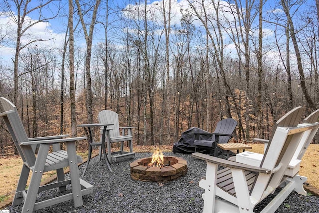 view of yard with a fire pit