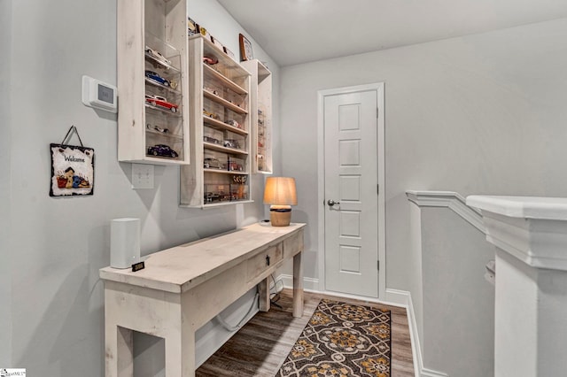 interior space with dark wood-type flooring