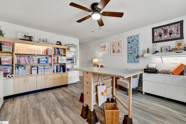 office featuring ceiling fan and light hardwood / wood-style floors