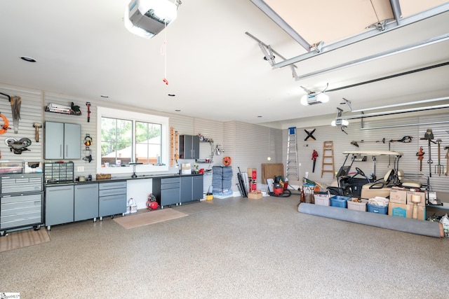garage with a garage door opener