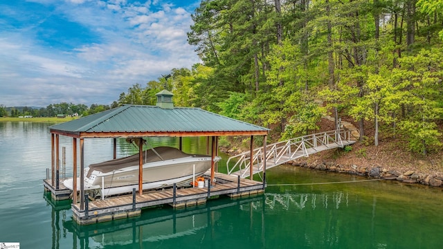 dock area with a water view