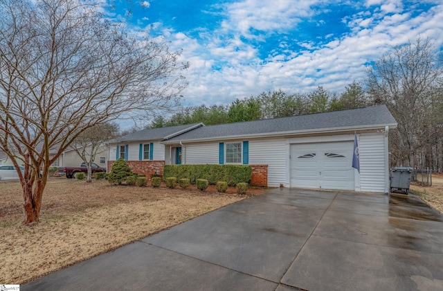 single story home with a garage