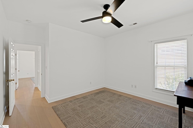 interior space featuring ceiling fan and light hardwood / wood-style floors