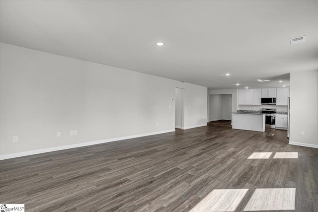 unfurnished living room featuring dark hardwood / wood-style floors