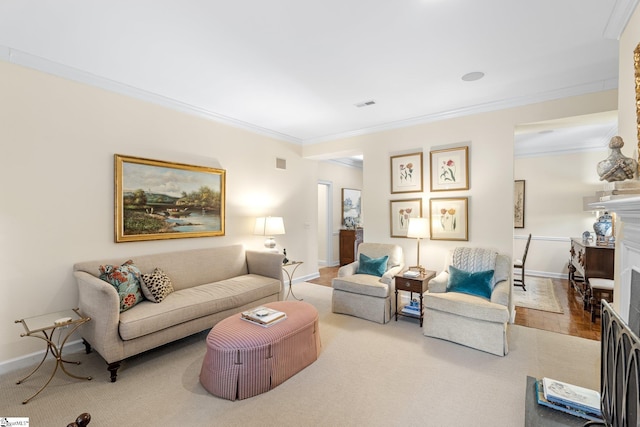 living room featuring ornamental molding