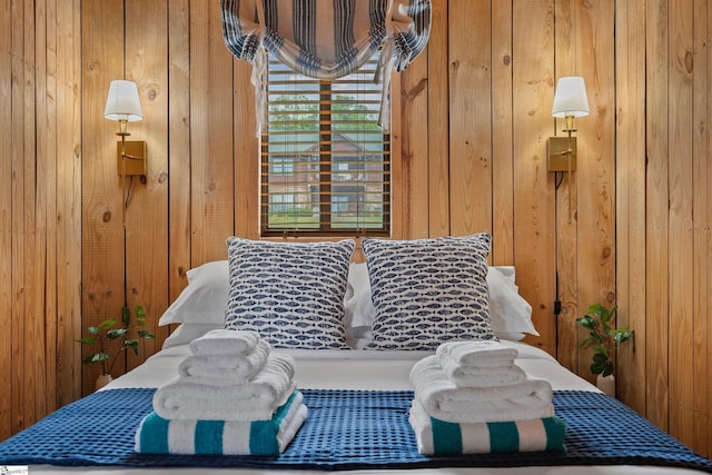 living area featuring wooden walls