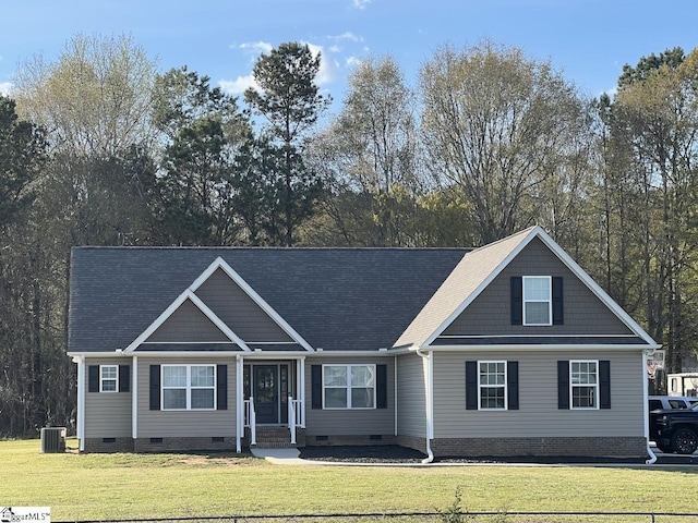 626 Johnny Long Rd, Iva, SC 29626 - view of front of house with a front lawn, crawl space, a shingled roof, and central AC unit