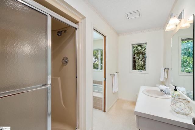 bathroom featuring vanity and walk in shower