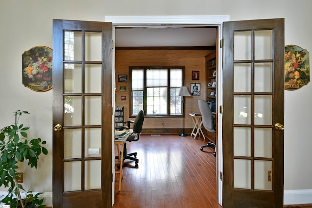 home office featuring hardwood / wood-style floors