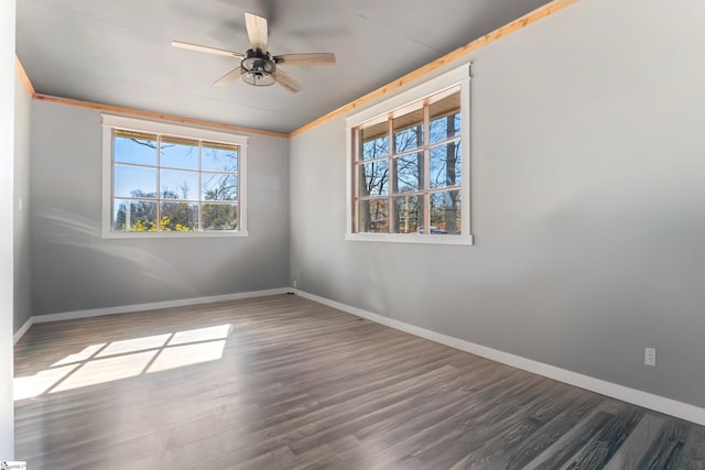 spare room with ceiling fan and dark hardwood / wood-style floors