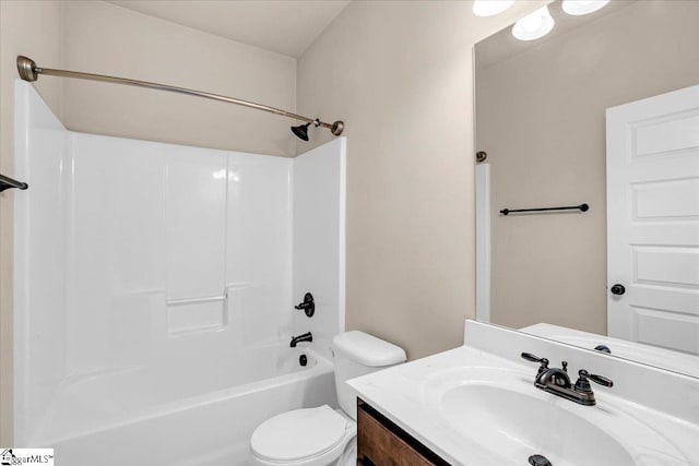 full bathroom featuring shower / bathing tub combination, vanity, and toilet