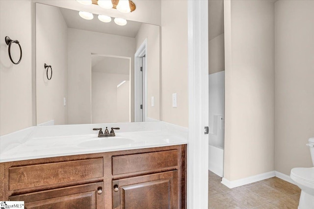 bathroom with tile patterned floors, toilet, and vanity