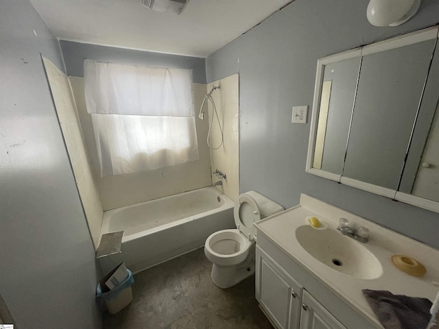 full bathroom featuring toilet, bathing tub / shower combination, and vanity