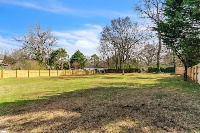 view of yard featuring a fenced backyard