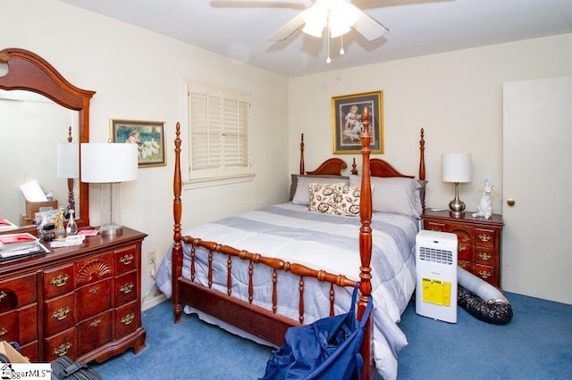 carpeted bedroom featuring a ceiling fan