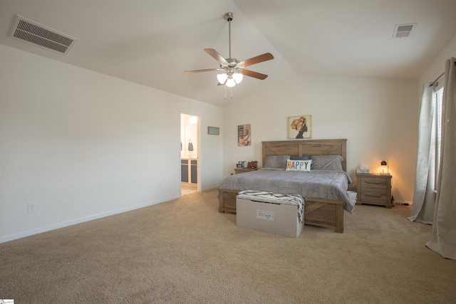 128 Lake Grove Rd, Simpsonville, SC 29681 - bedroom with baseboards, visible vents, vaulted ceiling, and light colored carpet