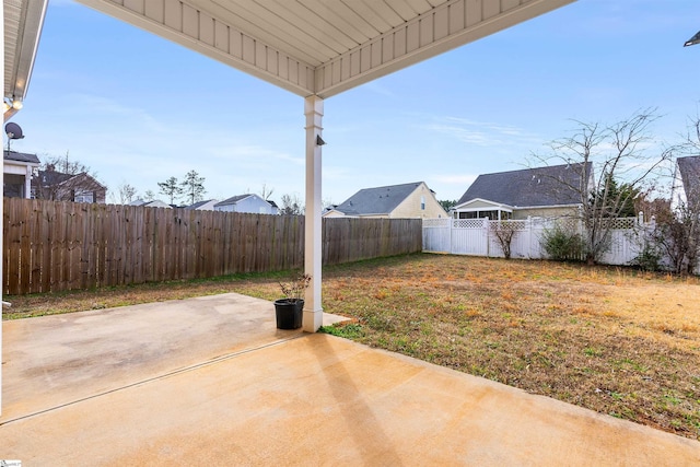 view of yard with a patio area and a fenced backyard