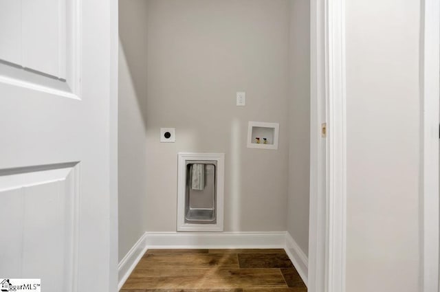 120 Bonaire Pt, Anderson, SC 29621 - laundry room featuring laundry area, baseboards, wood finished floors, washer hookup, and electric dryer hookup