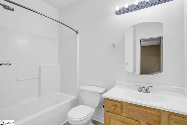 bathroom with shower / bathtub combination, vanity, and toilet