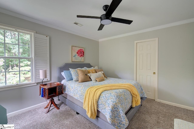 bedroom featuring carpet, visible vents, and baseboards