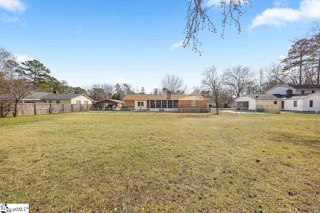 view of yard with a fenced backyard and a residential view