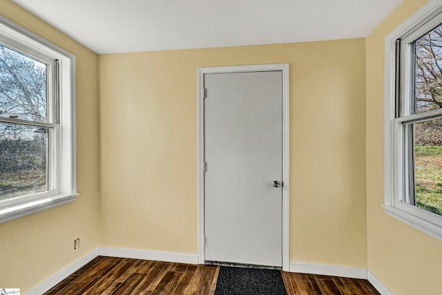 interior space featuring dark wood-style floors and baseboards