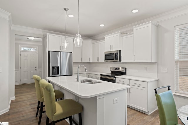 kitchen featuring appliances with stainless steel finishes, a sink, and white cabinets