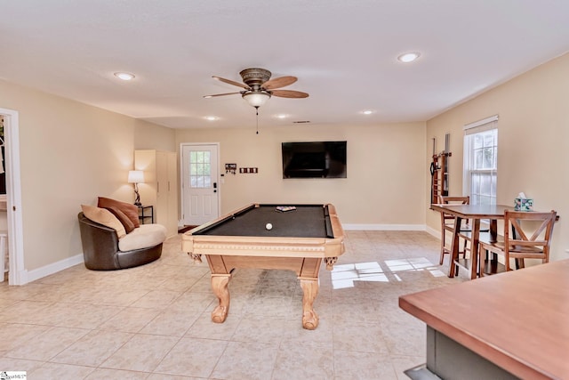 playroom featuring a healthy amount of sunlight, billiards, and baseboards