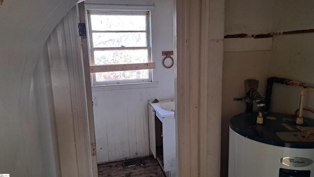 bathroom with vanity and electric water heater