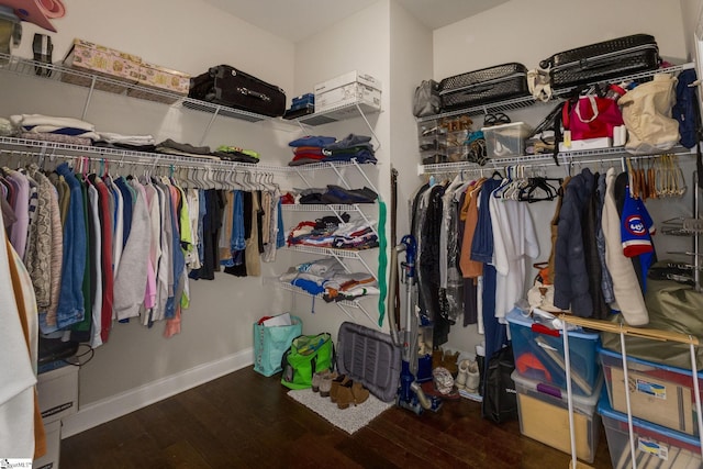 walk in closet with wood finished floors