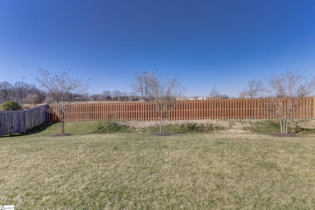 view of yard with a fenced backyard