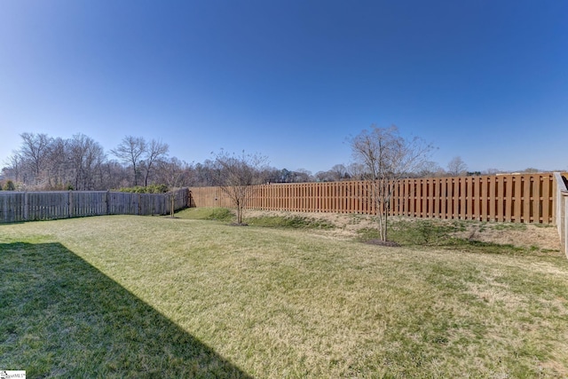 view of yard with a fenced backyard