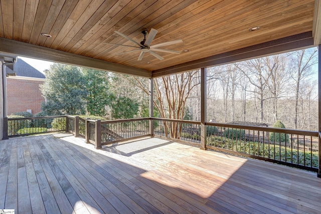 wooden deck with ceiling fan