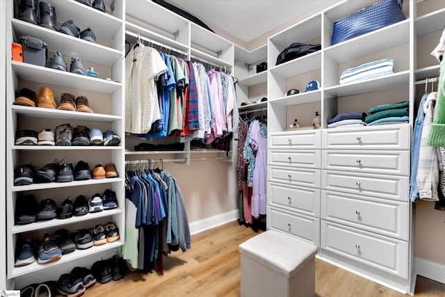 spacious closet featuring light wood-style flooring