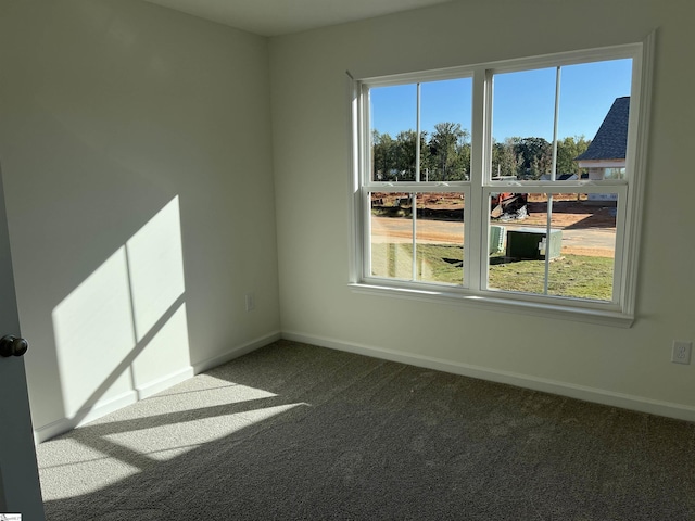 carpeted spare room featuring a wealth of natural light and baseboards