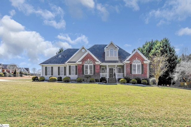 view of front of home featuring a front lawn and brick siding