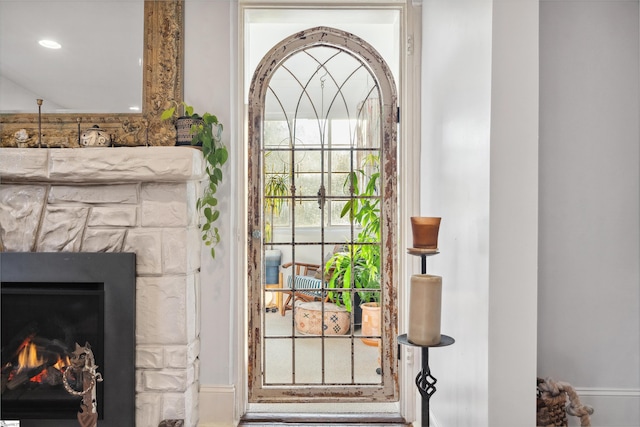 interior space with a fireplace