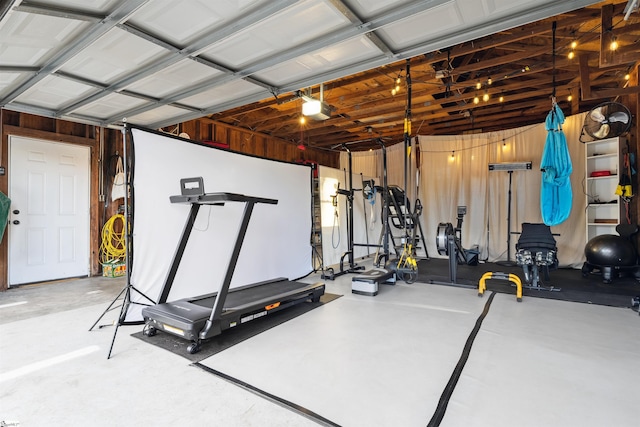 exercise area featuring a garage