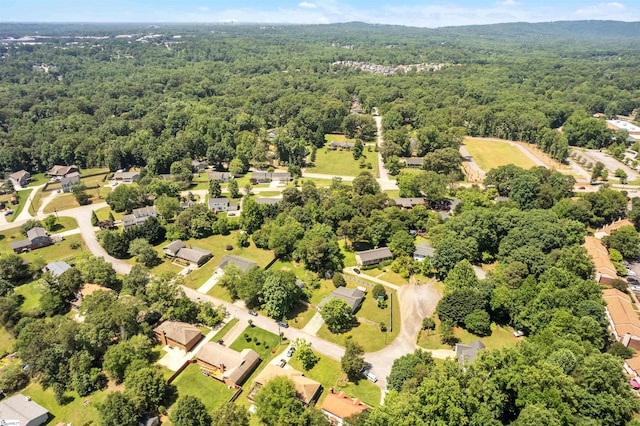 bird's eye view featuring a residential view and a forest view