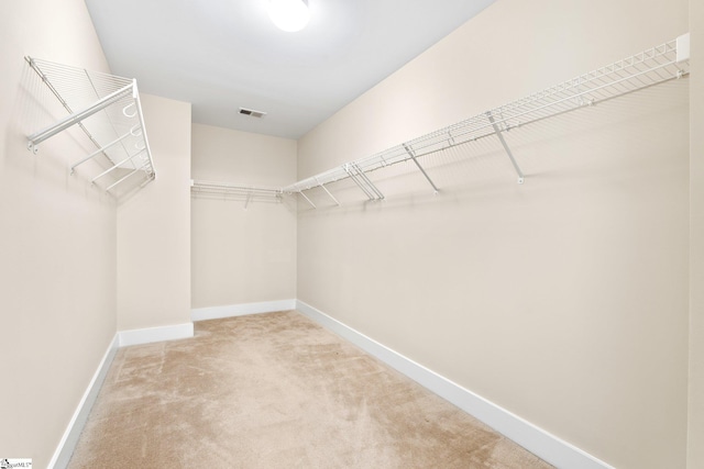 walk in closet featuring carpet floors and visible vents